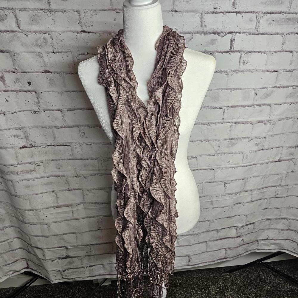 Taupe Silky Ruffled  Scarf with neck hole